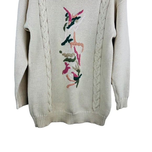 Vintage Kofi Wear Cream Knit Embroidered Crew-Neck Long sweater Dress - Picture 5 of 13